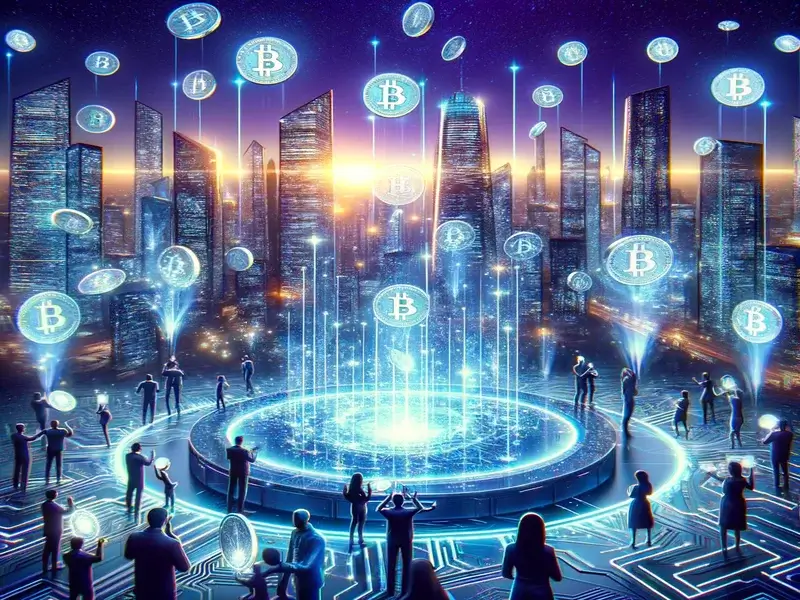 Illustrative diagram of a cryptocurrency staking pool showing pooled funds and distributed rewards