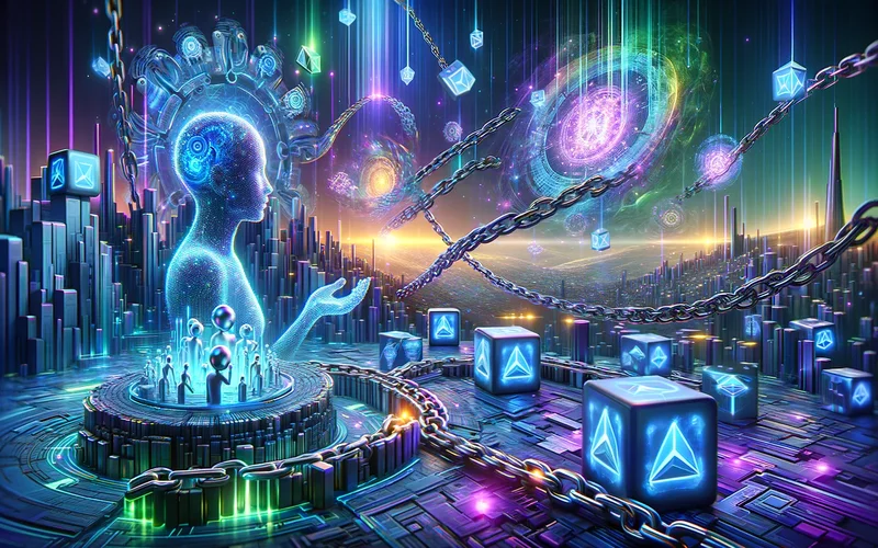 Blockchain securing AI data illustration