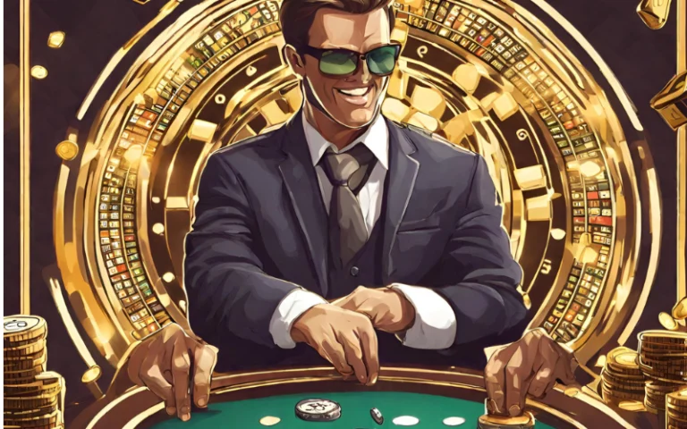 Illustration of cryptocurrency symbols and casino chips