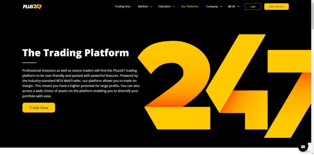 Plus247 trading platform interface with registration form.