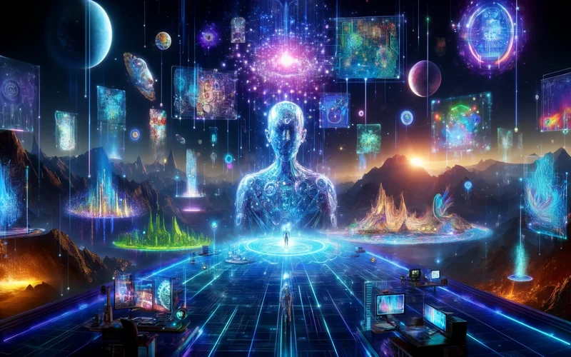 AI-created alien world with futuristic landscapes and structures.