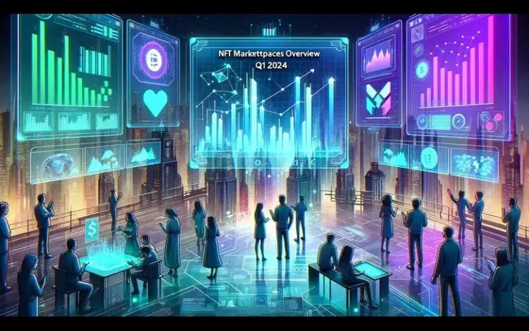 Q1 2024 NFT marketplace trading volume graph with focus on Blur and Magic Eden.