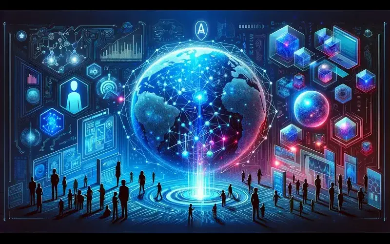 Digital depiction of ASM protocol with AI agents in a metaverse environment.