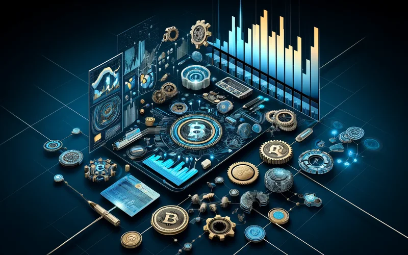 Infographic showing the trends and practical uses of DeFi and blockchain technology.