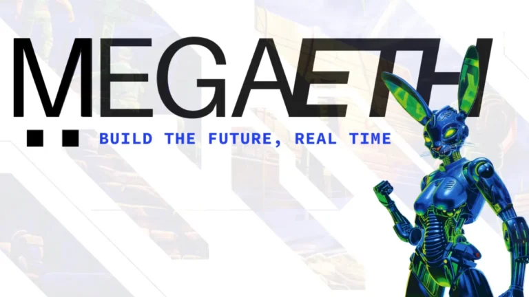 Illustration of MegaETH blockchain logo with digital network connections