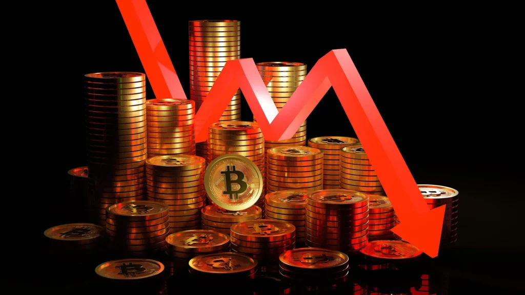 Bitcoin and Ethereum charts showing significant drops