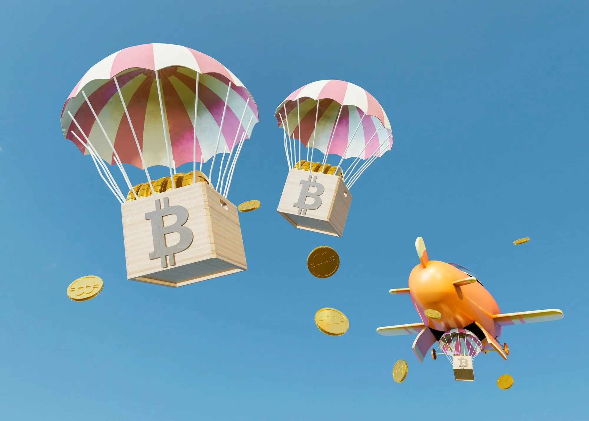 A digital wallet receiving free tokens in a crypto airdrop.