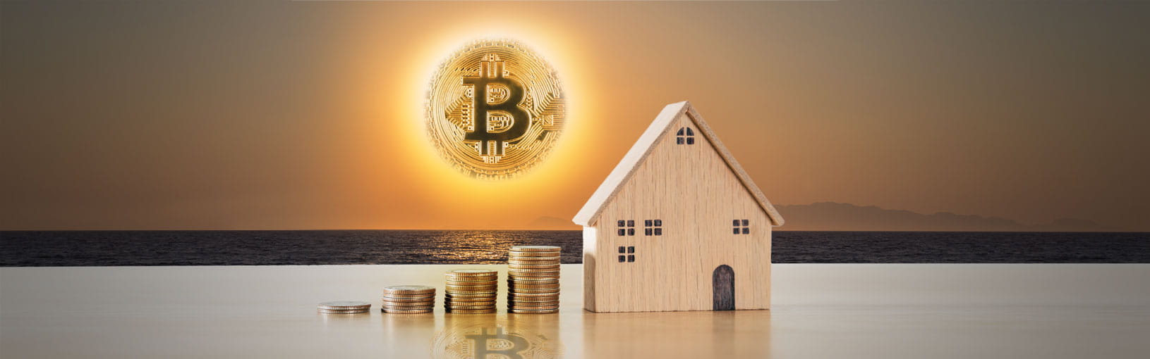 Crypto-backed mortgage concept using digital assets like Bitcoin and Ethereum as collateral.