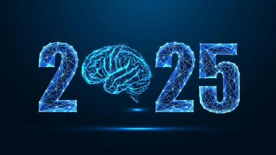 Illustration of AI and crypto tokens, showcasing growth trends and challenges for 2025.