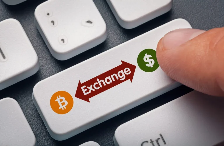 Illustration of a cryptocurrency exchange platform showcasing trading fees, staking, and lending services.