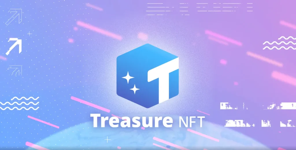 TreasureNFT logo with warnings of frozen withdrawals and scam accusations