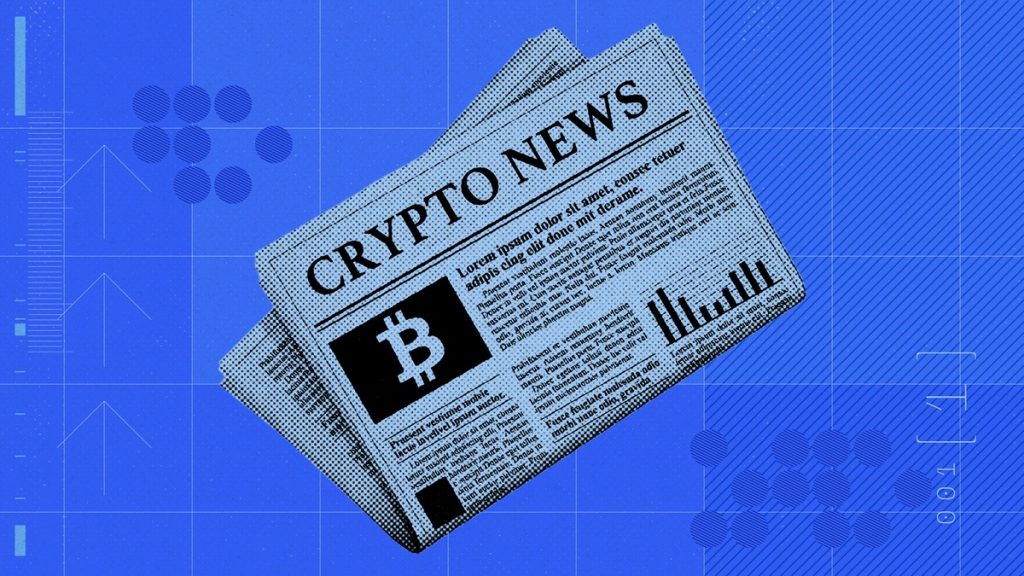 Binance logo, Ripple coin, and Bitcoin against a backdrop of trade war headlines and market charts