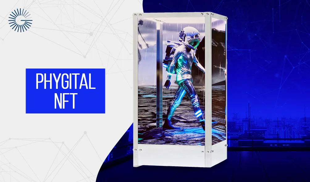 Phygital NFT concept showing a sneaker linked to a digital token