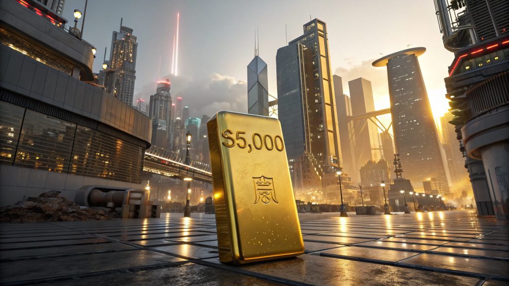 Bitcoin and gold bars rising on a financial chart background